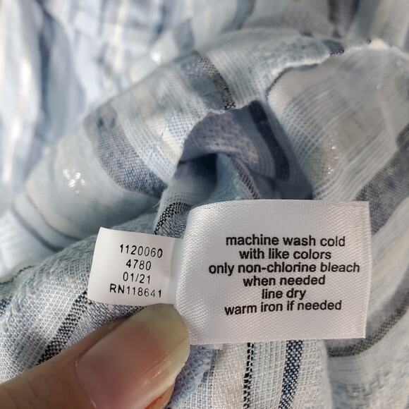 Lane Bryant Blue White Metallic Stripe Linen Blend Coastal Ruffle Top Size 18/20 - Picture 6 of 6
